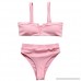 MOSHENGQI Women High Wasited Bikini Ribbed 2 Piece High Cut String Swimsuits Large,Pink B07L9XQW6C